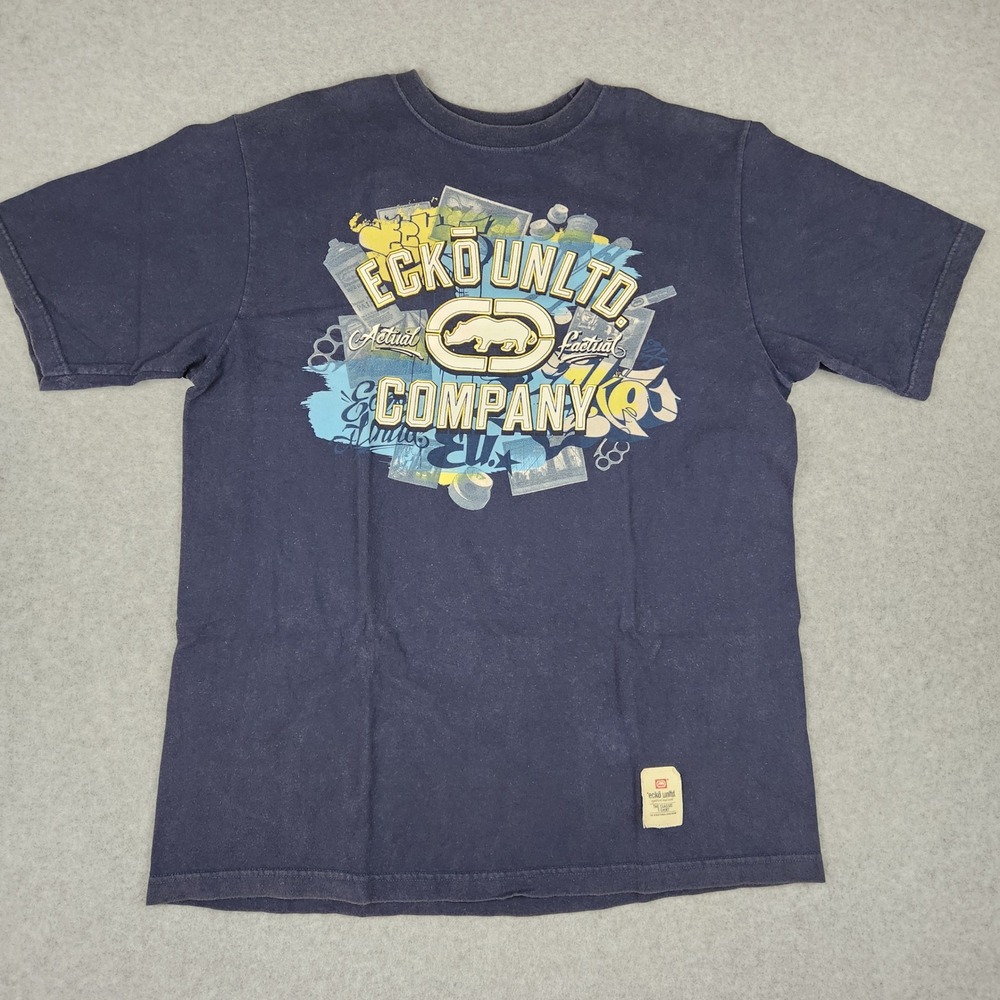 Ecko Unltd T-Shirt Mens XL Navy Blue Graphic Rhino Logo Y2K Streetwear Short Slv